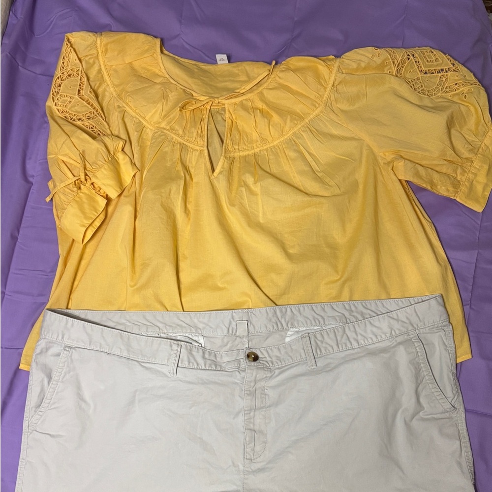 Old Navy Yellow Puff Sleeve Blouse with Bib Collar
